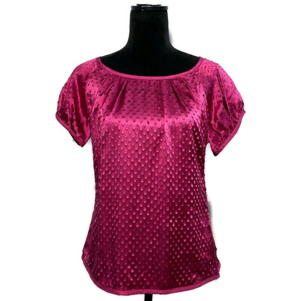 Hilton Hollis 6‎ Tunic Top Magenta Pink Silk Texture Petals Short SL Dry Clean